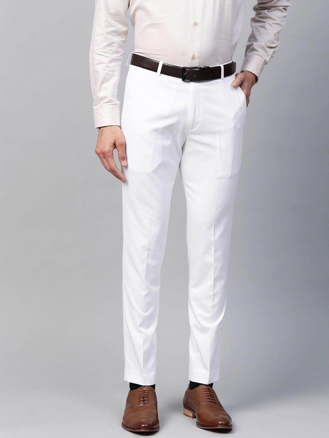 dennison men white smart tapered fit solid formal trousers