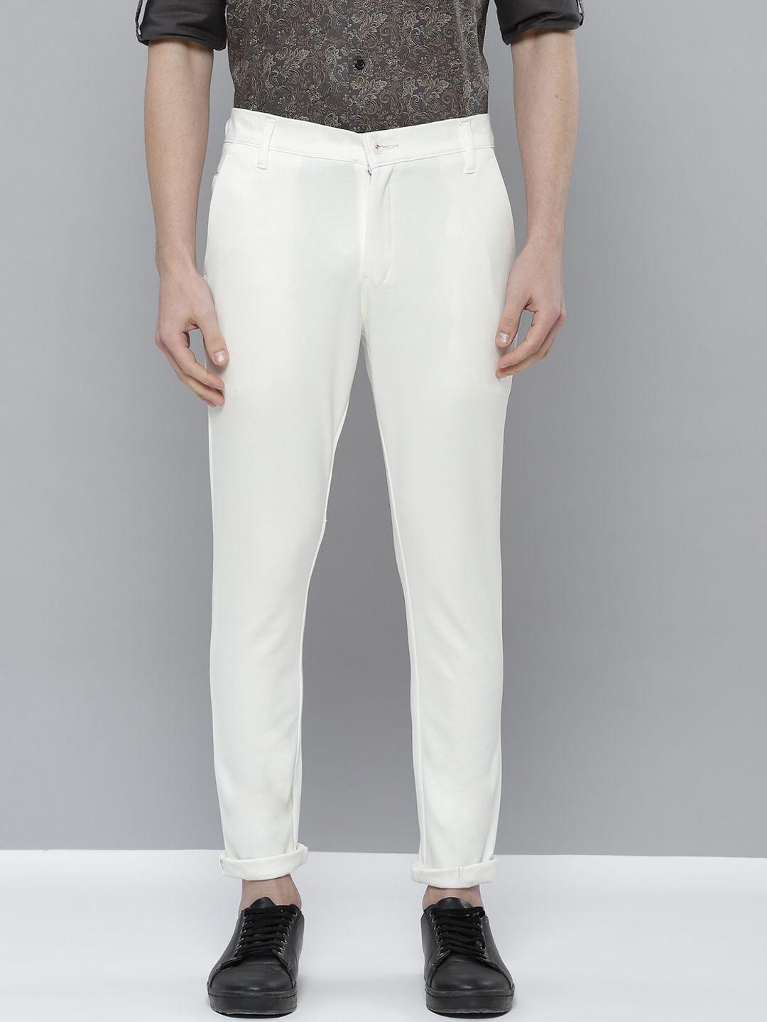 dennison men white smart tapered fit wrinkle free trousers