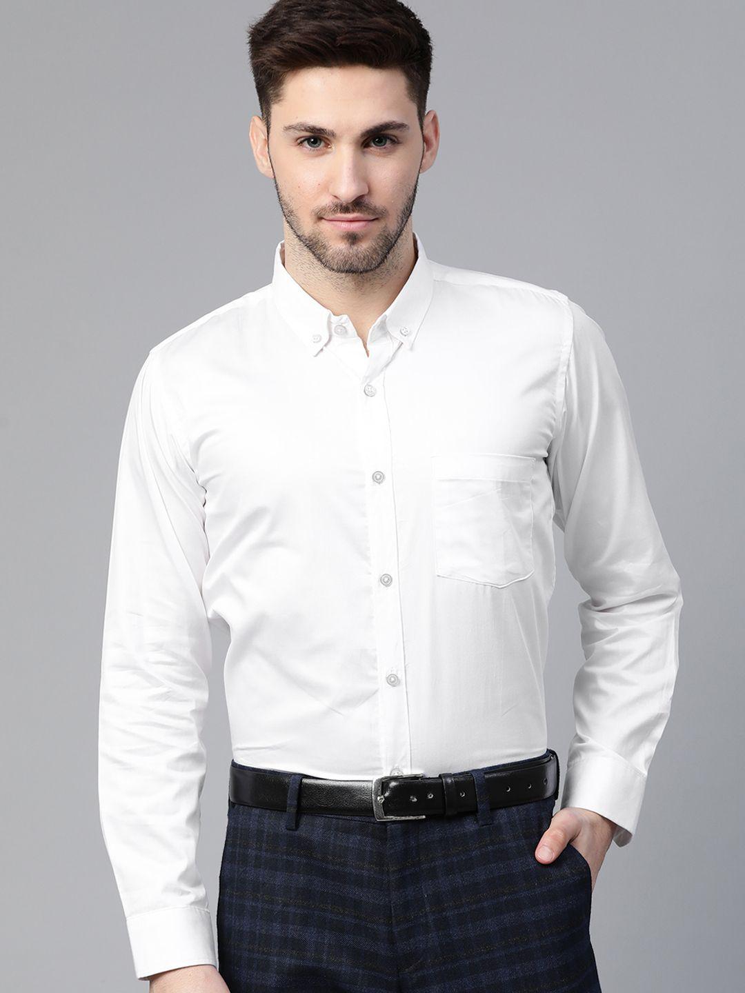 dennison men white solid pure cotton smart slim fit formal shirt