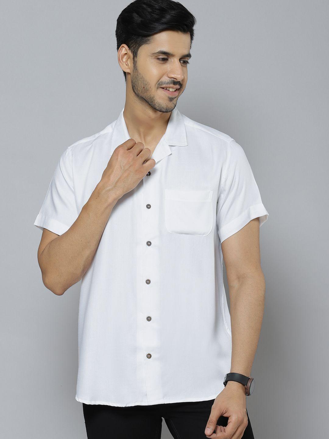 dennison men white solid smart slim fit twill weave cotton shirt