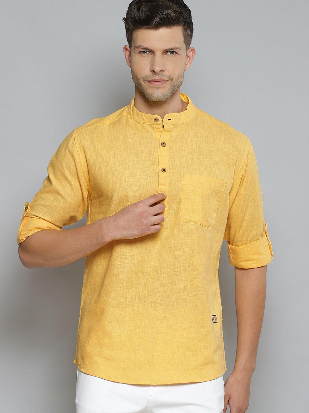 dennison men yellow comfort slim fit short kurta