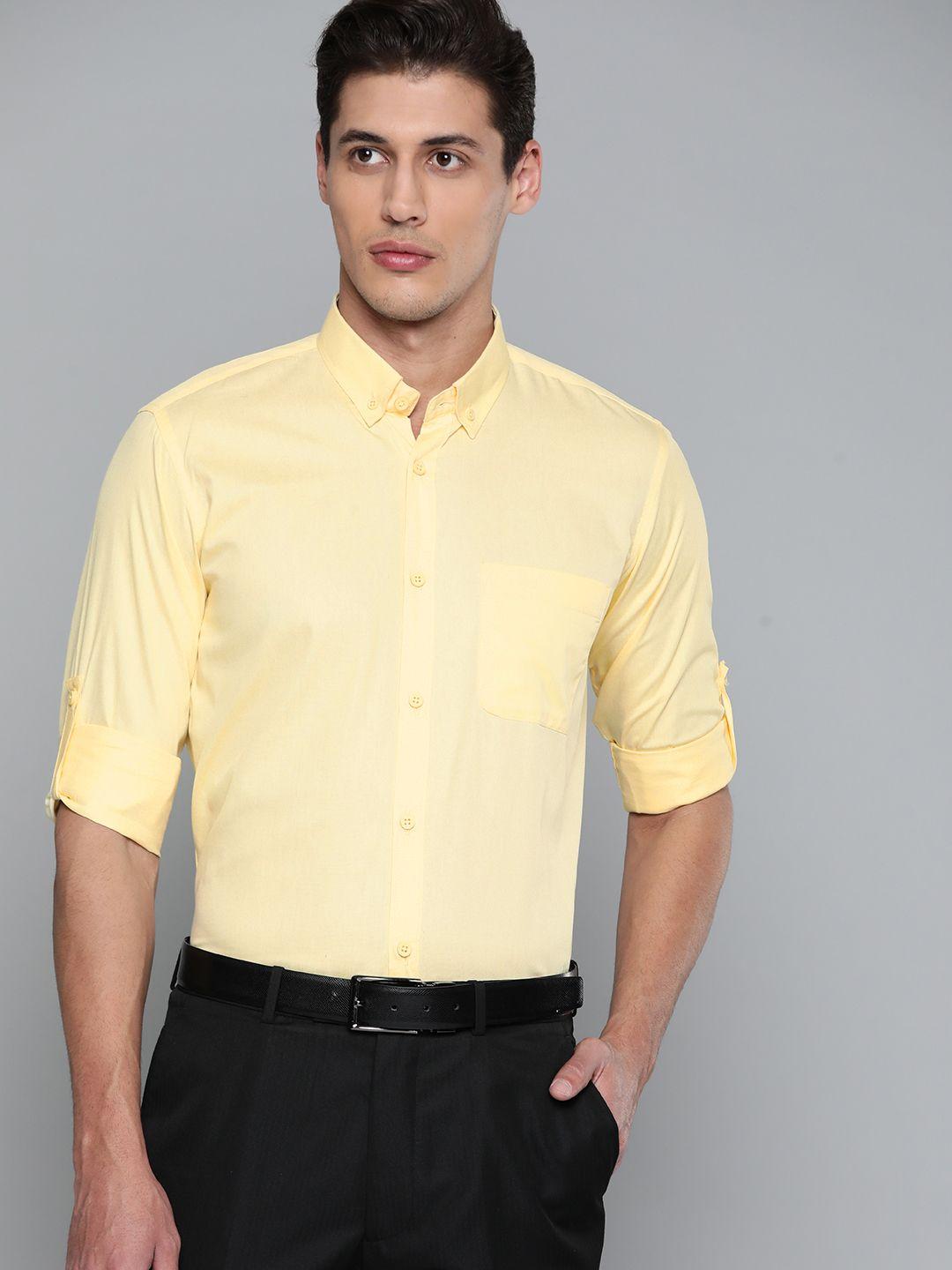 dennison men yellow smart slim fit bio-engineered quick-dry odour-free formal shirt