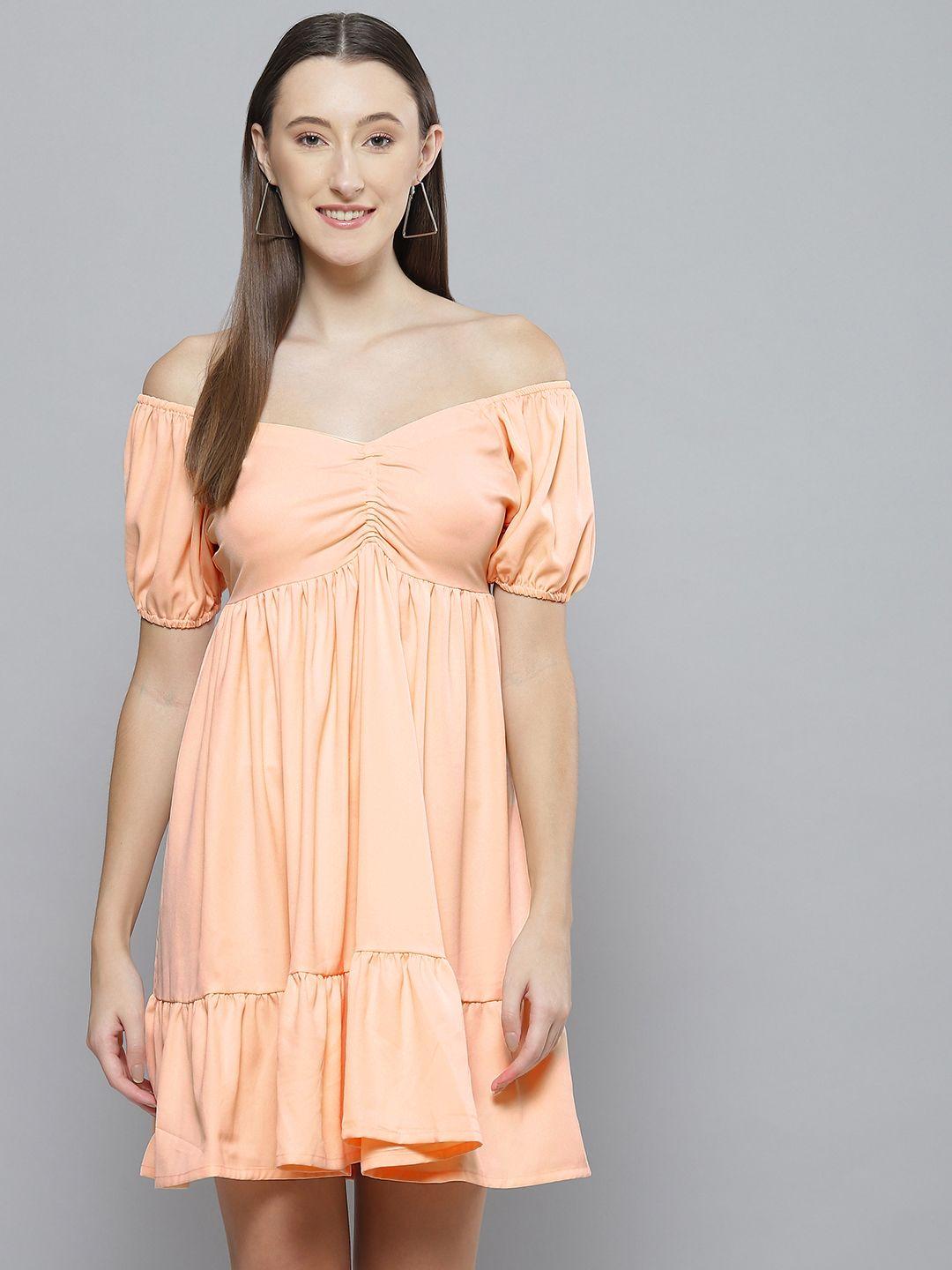 dennison peach-coloured off-shoulder crepe dress