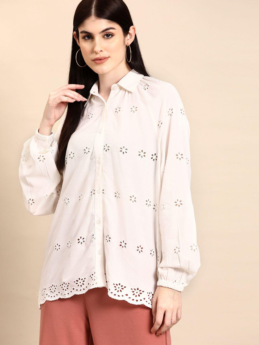 dennison smart floral puff sleeves casual longline shirt