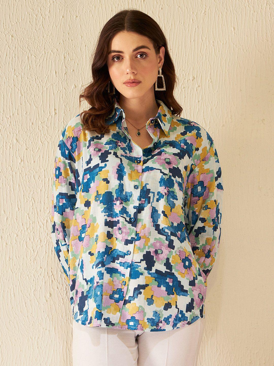 dennison smart geometric printed oversized casual shirt