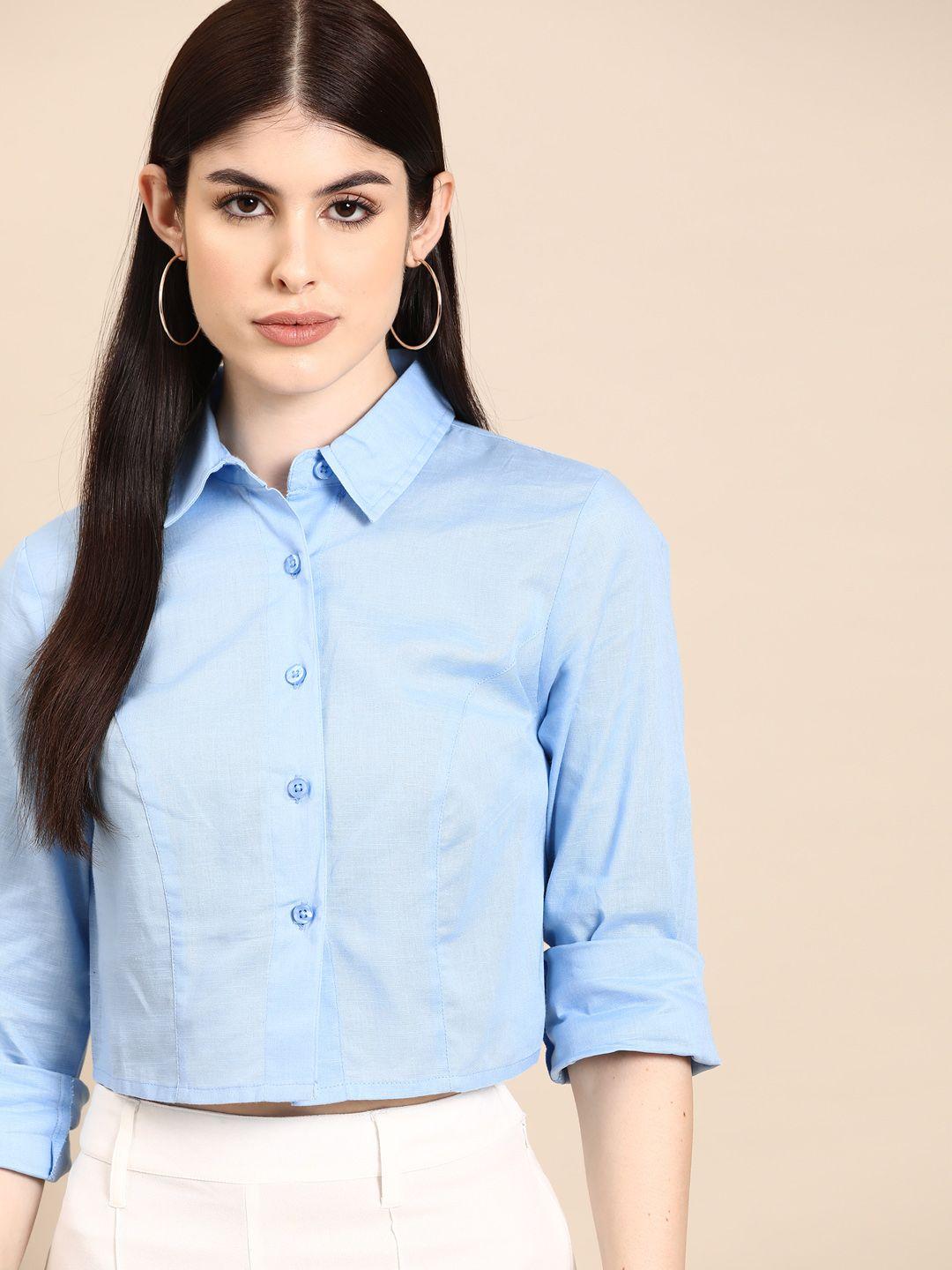 dennison smart opaque casual linen blend crop shirt