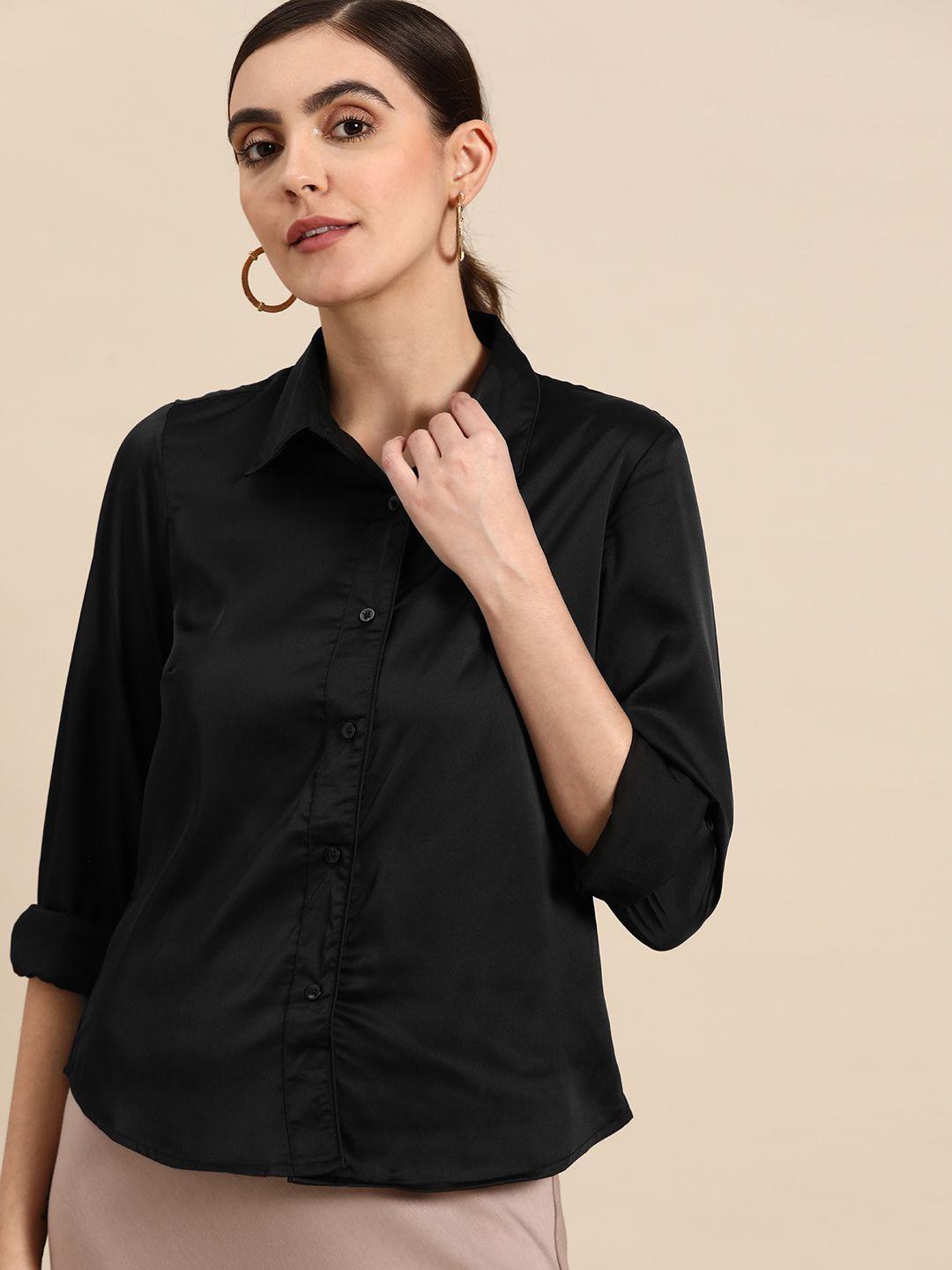 dennison women black smart opaque casual shirt