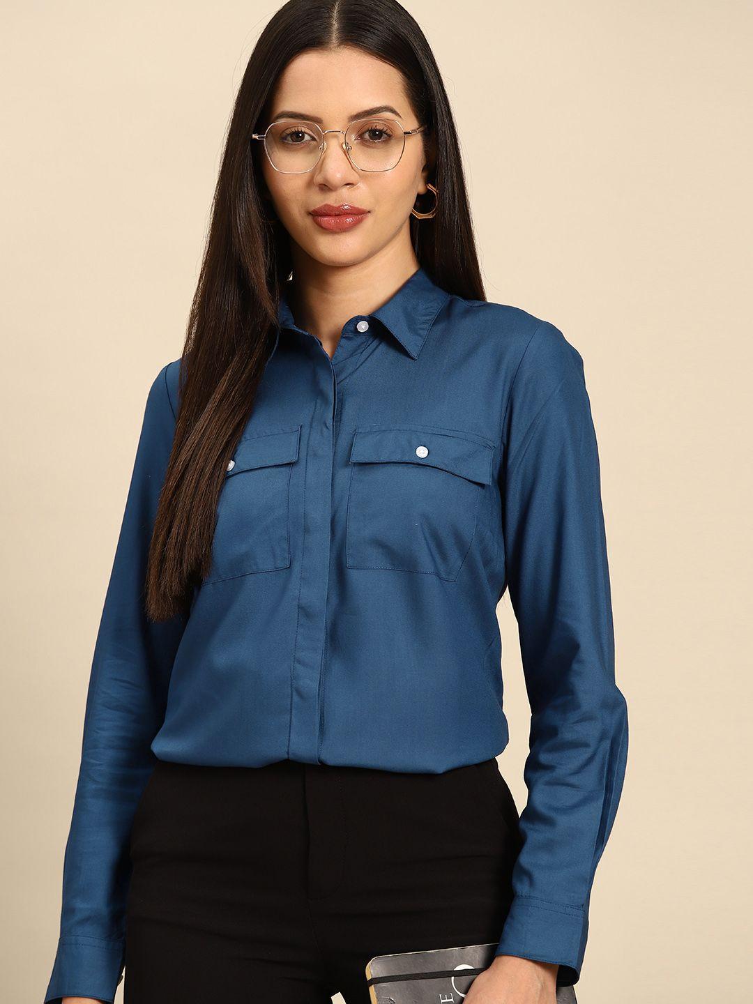 dennison women blue smart opaque formal shirt