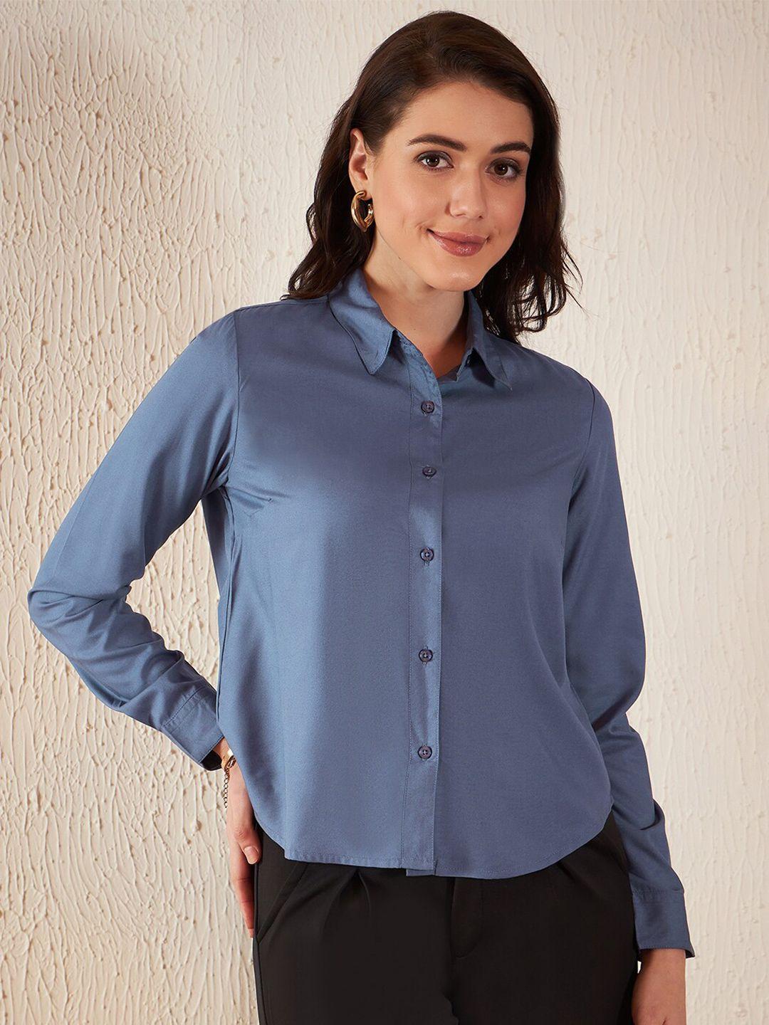 dennison women blue smart slim fit opaque formal shirt