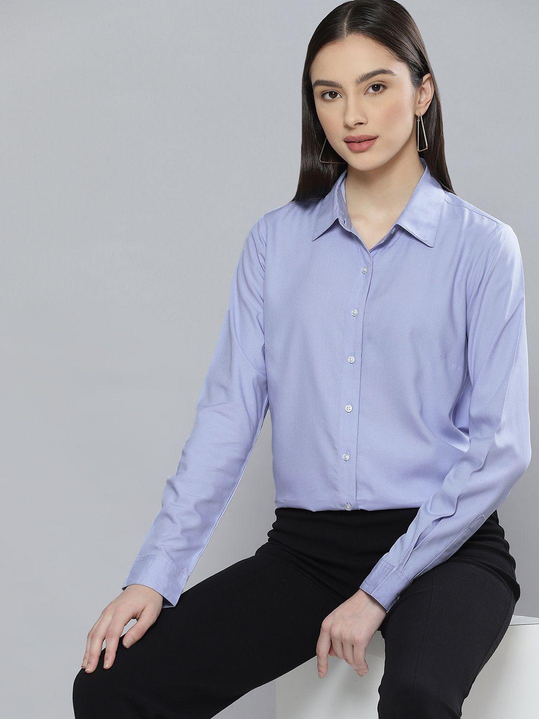 dennison women blue solid formal shirt