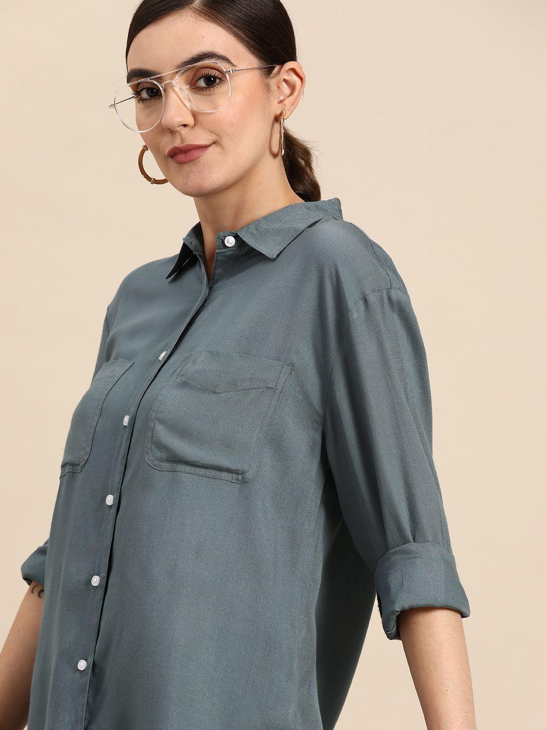 dennison women grey smart opaque casual shirt