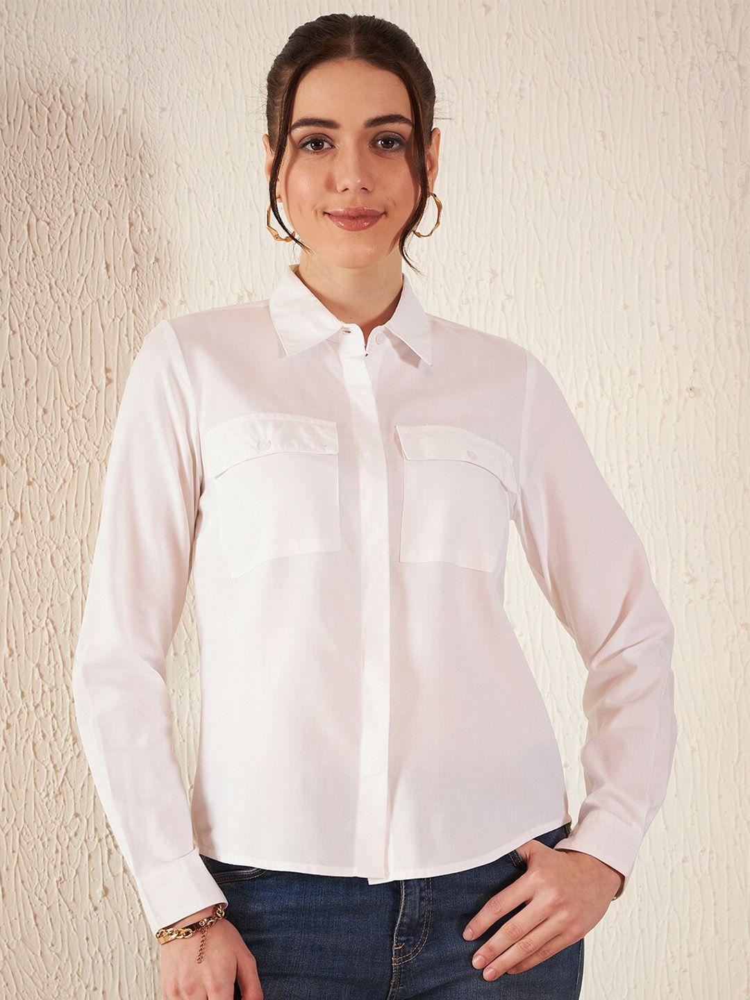 dennison women white smart slim fit opaque formal shirt