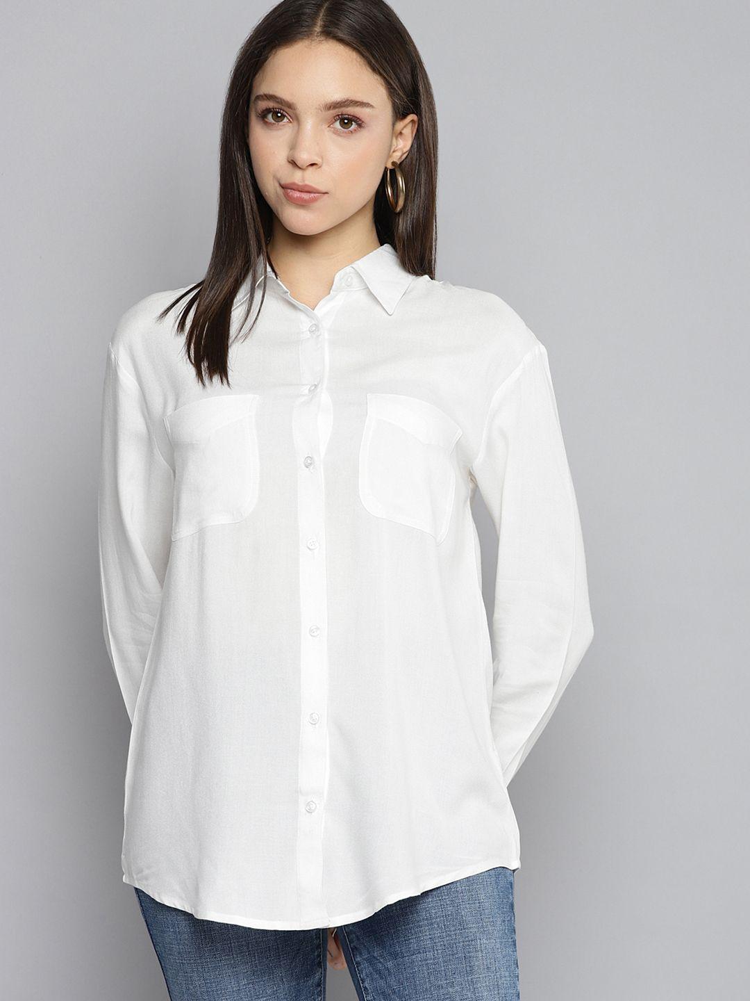 dennison women white solid casual shirt