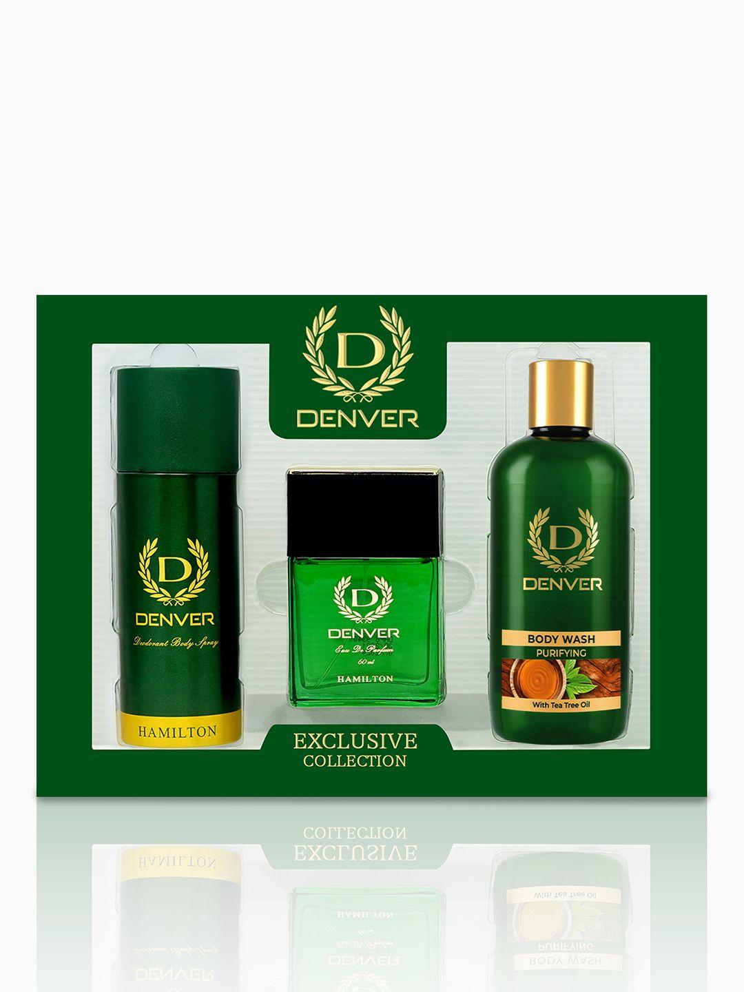 denver men exclusive collection hamilton deodorant, eau de parfum & tea tree oil body wash