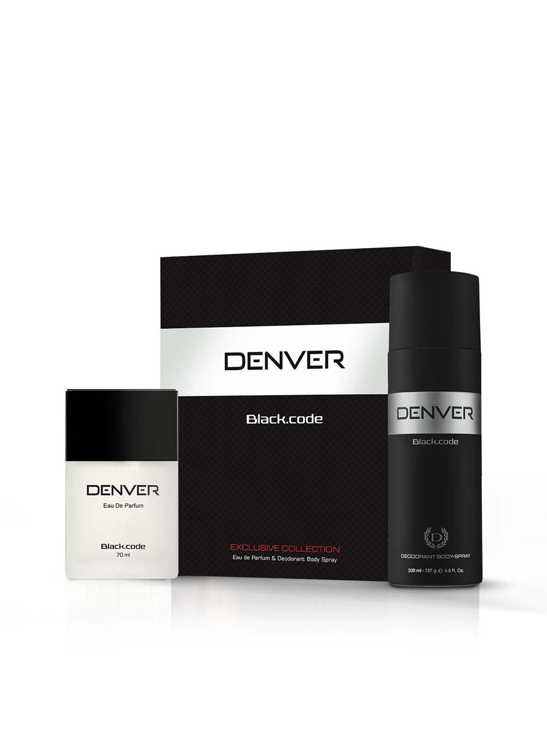 denver men set of black code eau de parfum & deodorant 70ml + 200ml
