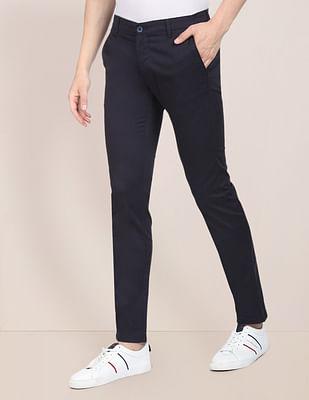 denver slim fit solid casual trousers