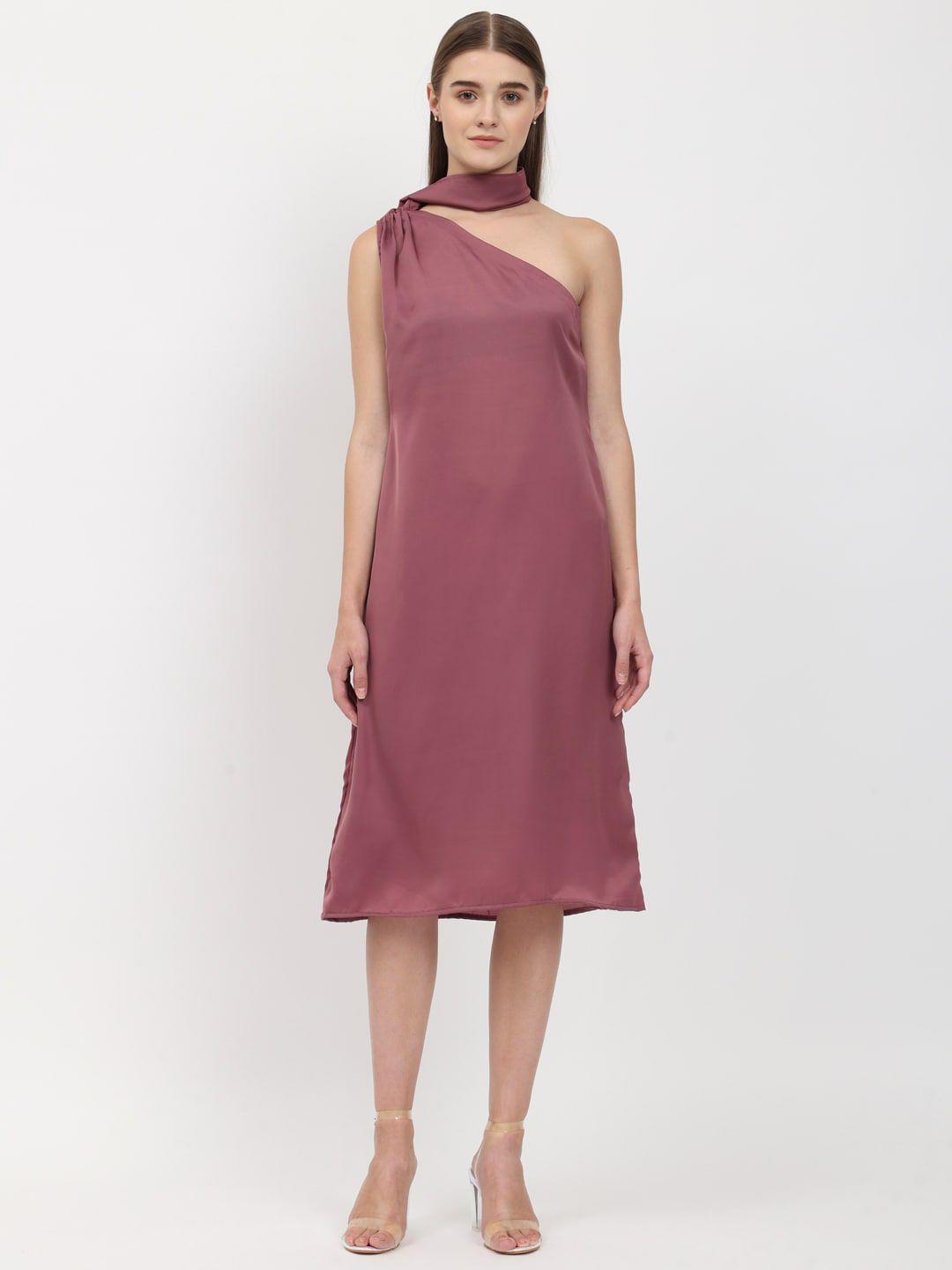 depano one shoulder sleeveless satin a-line dress