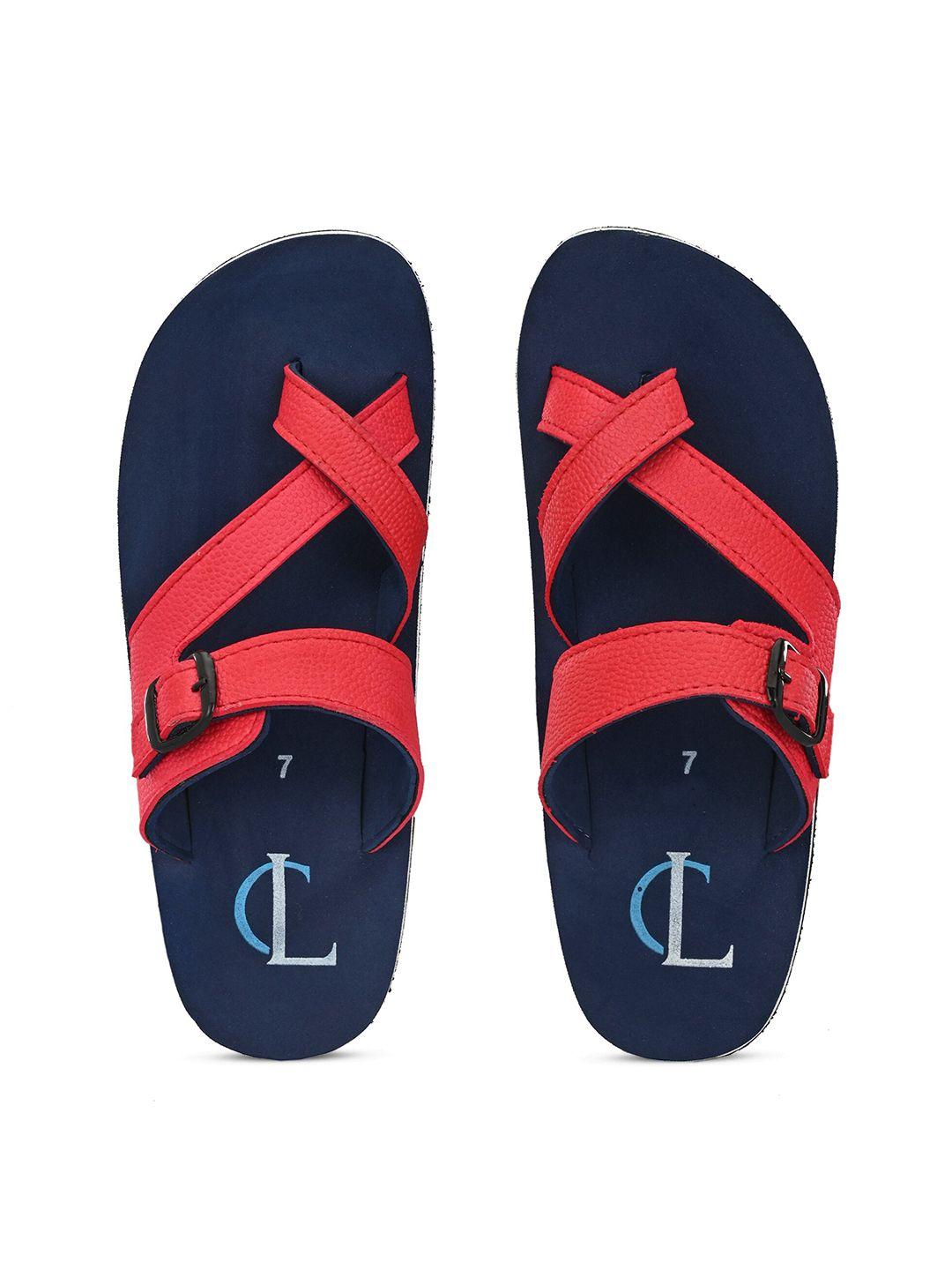 derby kicks men navy blue & red colourblocked slip on flip-flops