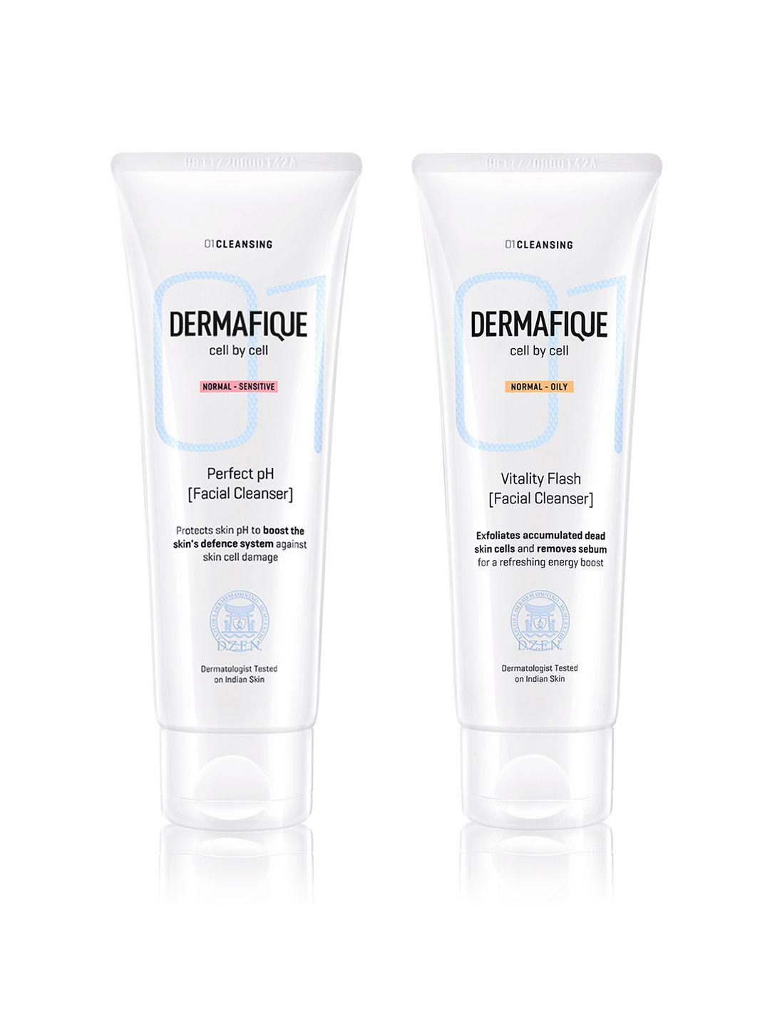 dermafique set of 2 facial cleanser- perfect ph & vitality flash