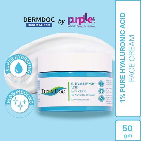 dermdoc by purplle 1% pure hyaluronic acid moisturizing face cream (50g) | hyaluronic acid moisturizer | hyaluronic acid cream