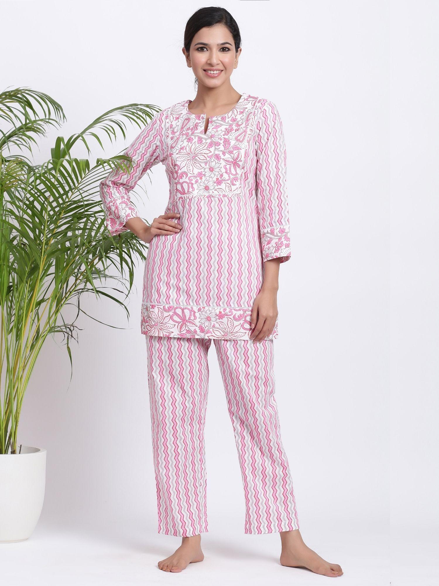 desert lily comfort shirt and pajama (set of 2) - white