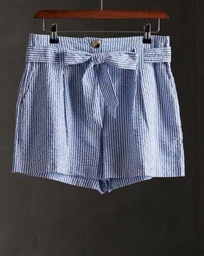 desert pleated paper bag-waist shorts with tie up