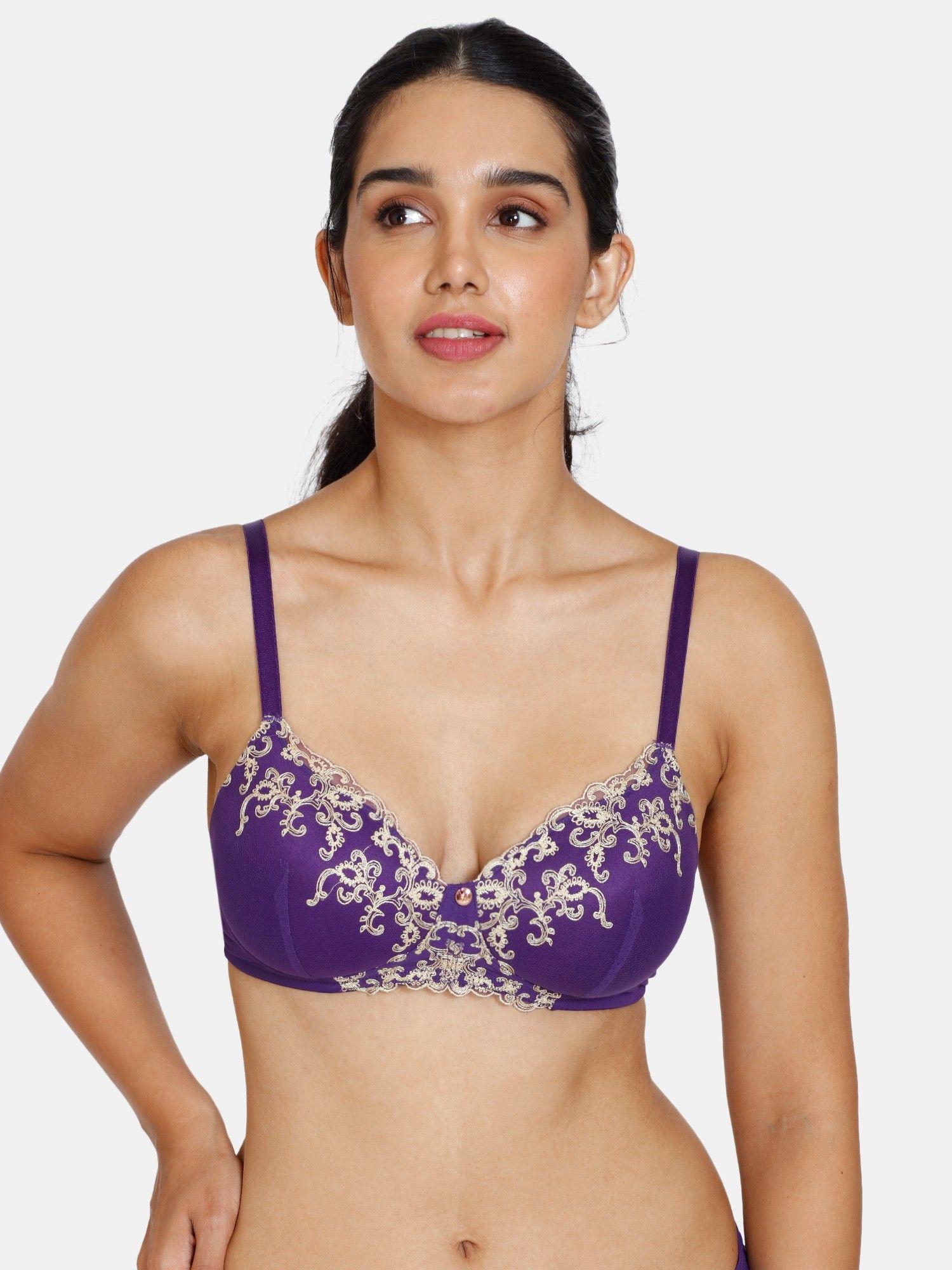 desert rose padded non wired 3-4th coverage lace bra - violet indigo