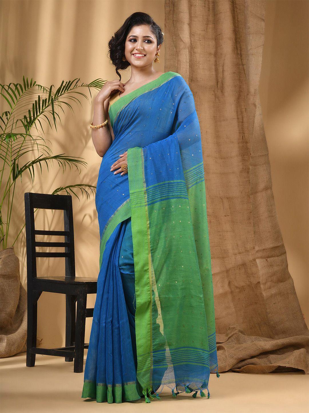 desh bidesh blue & green embellished sequinned taant saree
