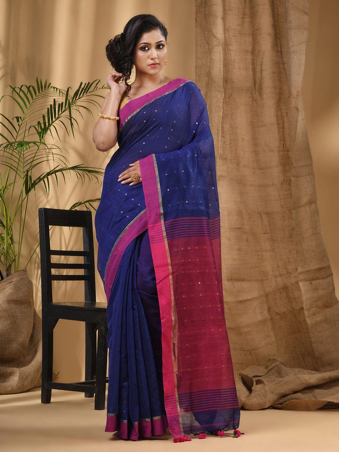 desh bidesh blue & pink embellished sequinned taant saree