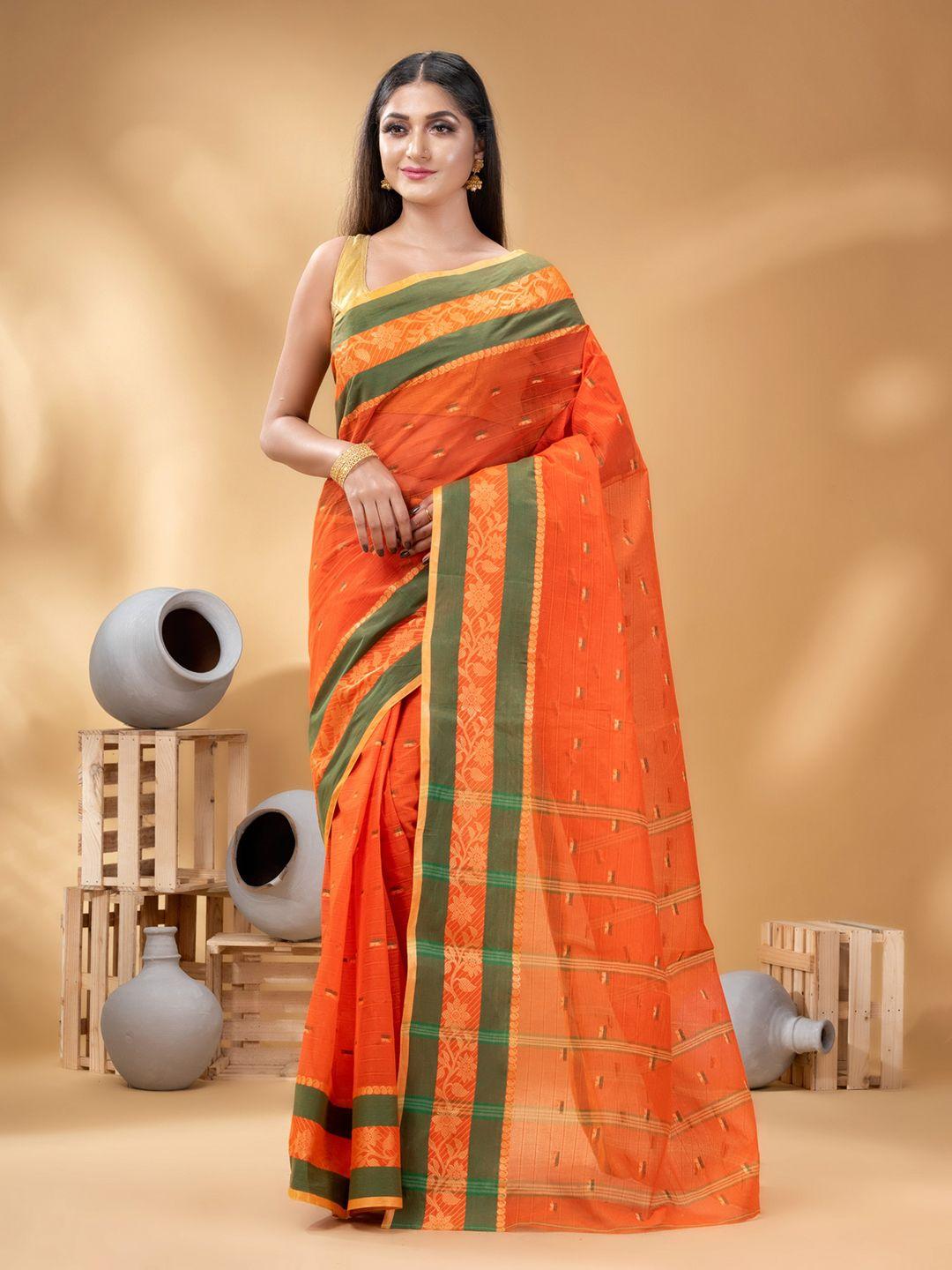 desh bidesh ethnic motifs woven design zari pure cotton taant saree