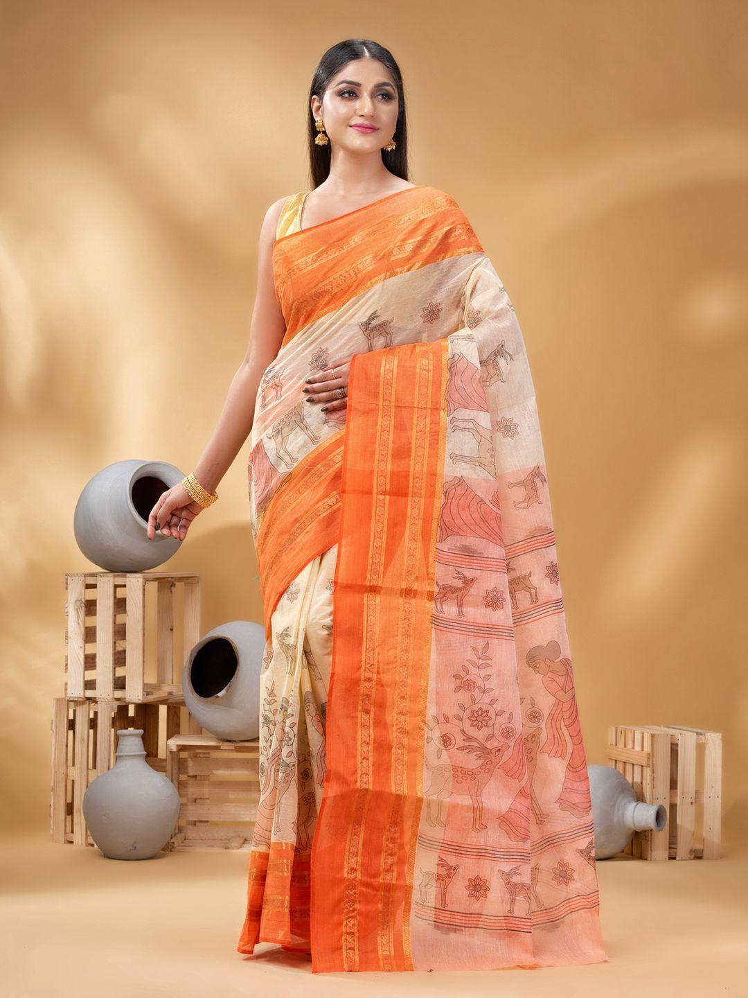 desh bidesh ethnic motifs woven design zari pure cotton taant saree