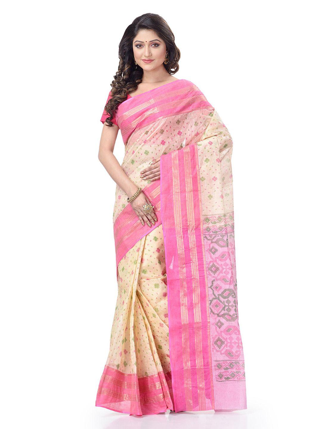 desh bidesh floral woven design pure cotton taant saree