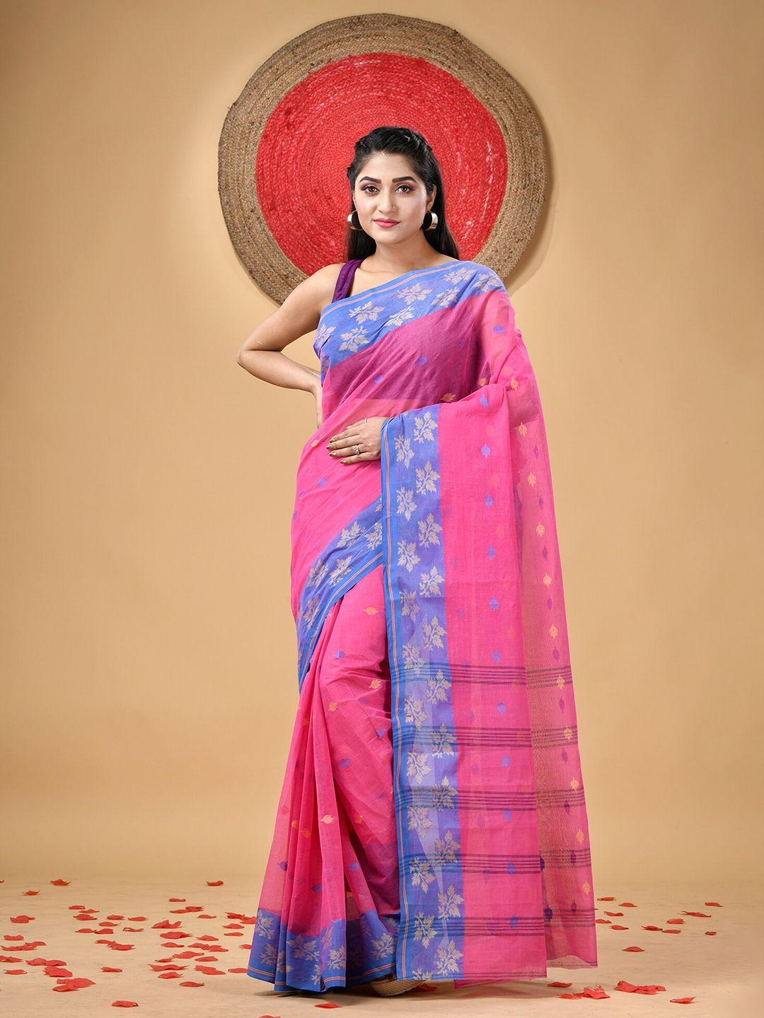 desh bidesh floral woven design pure cotton taant saree