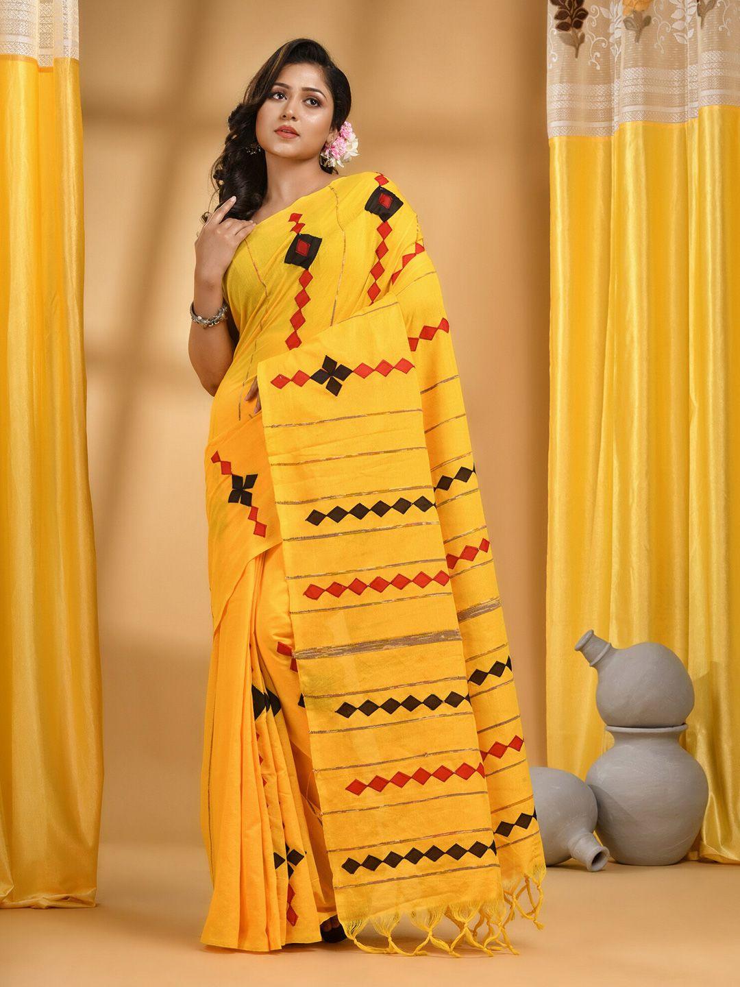 desh bidesh geometric printed pure cotton taant saree