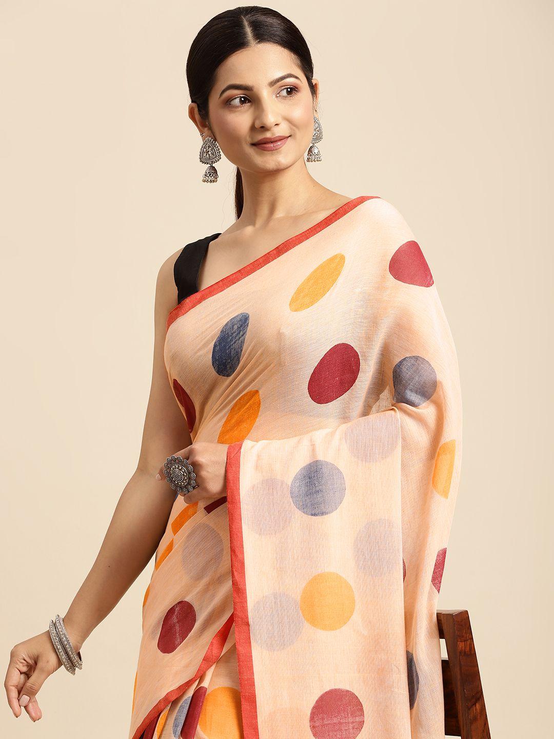 desh bidesh off white & maroon geometric print pure cotton taant saree