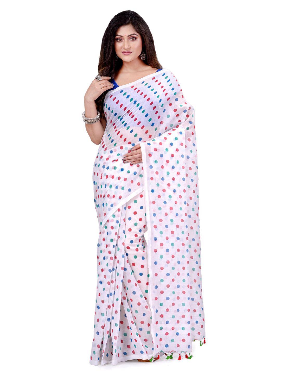 desh bidesh polka dot printed pure cotton taant saree