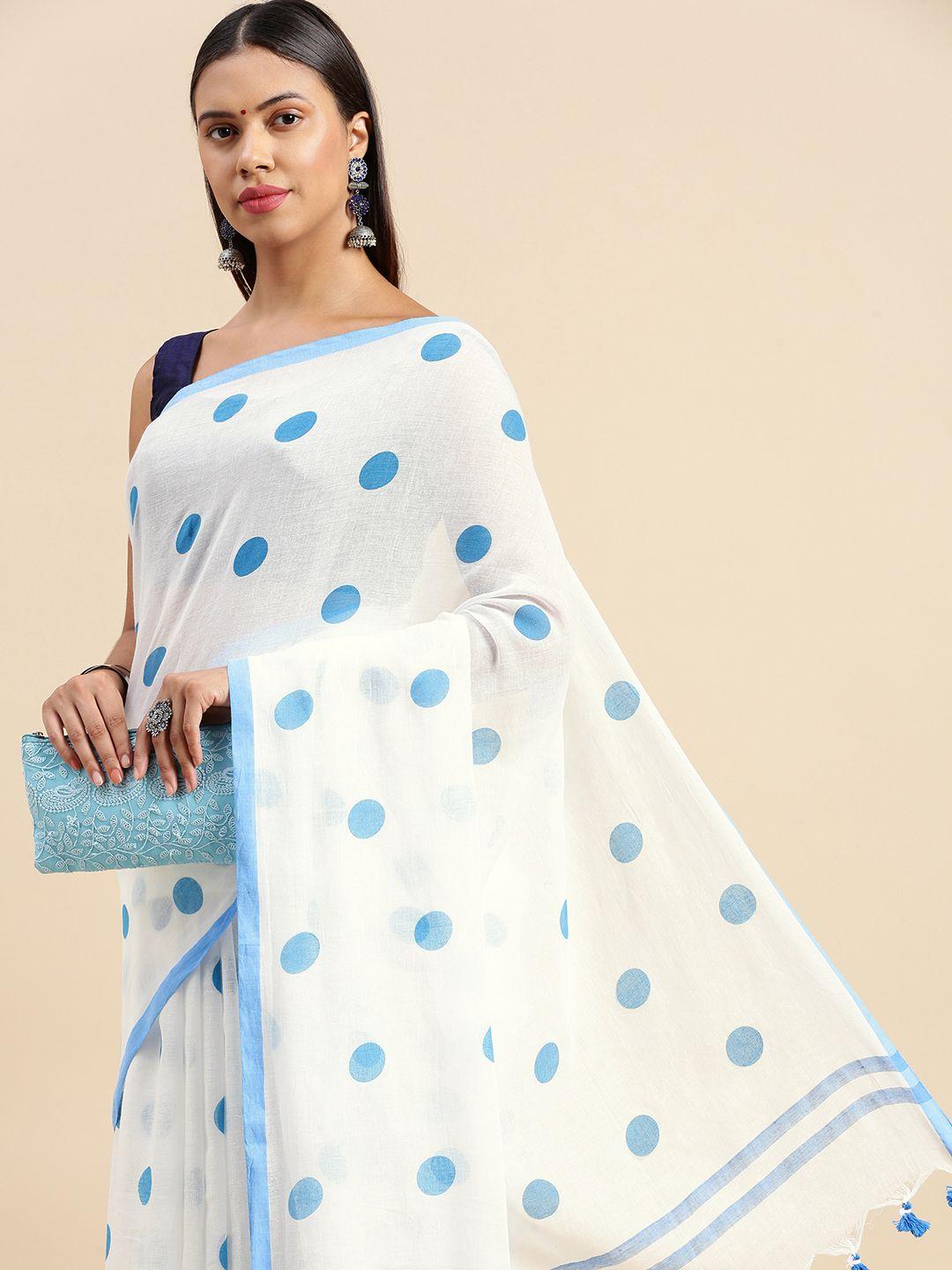 desh bidesh polka dot pure cotton taant saree