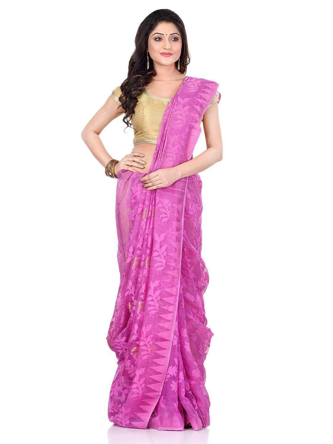 desh bidesh women floral woven design zari pure cotton jamdani sarees
