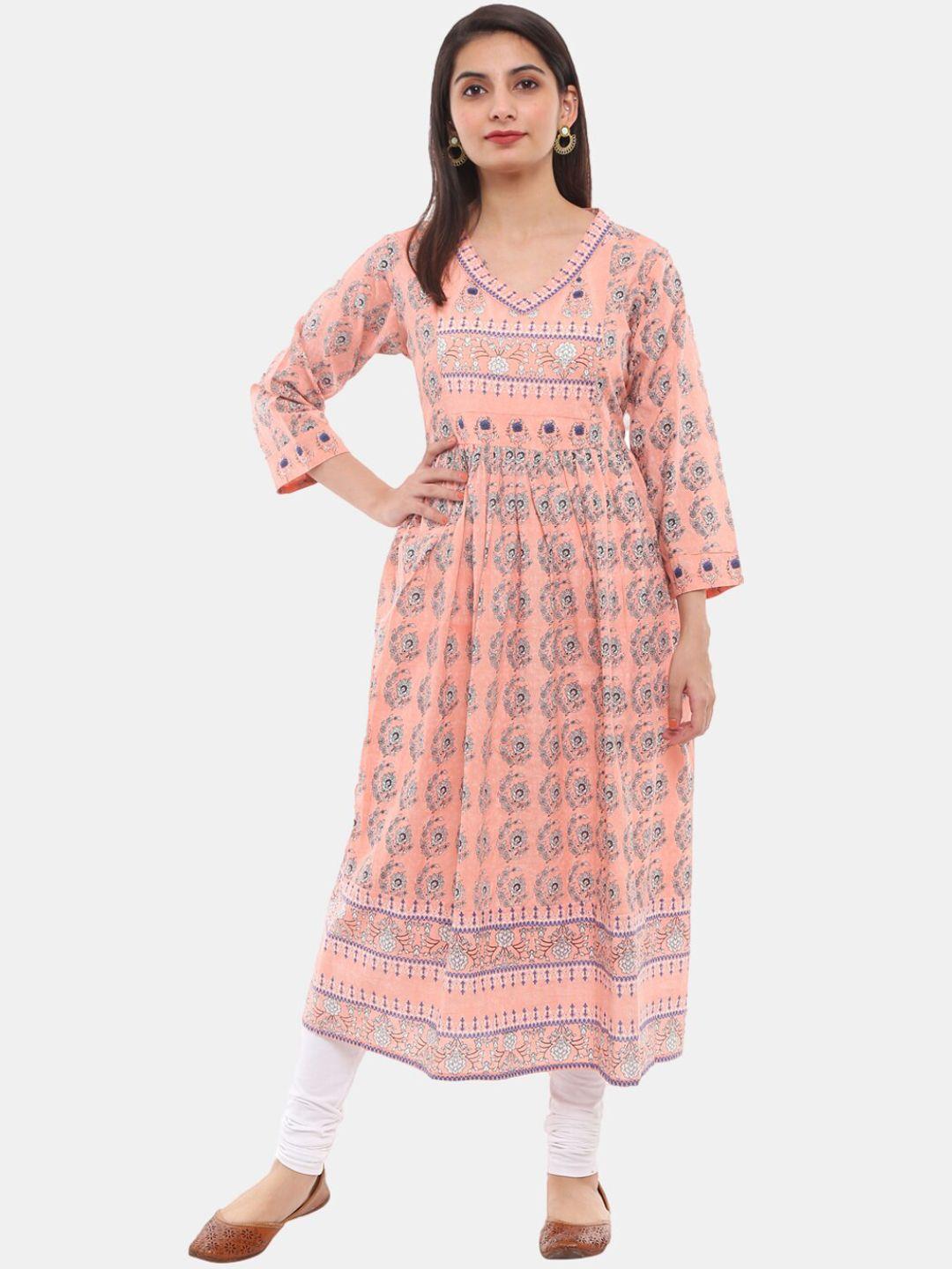 desi mix women peach-coloured ethnic motifs printed kurta