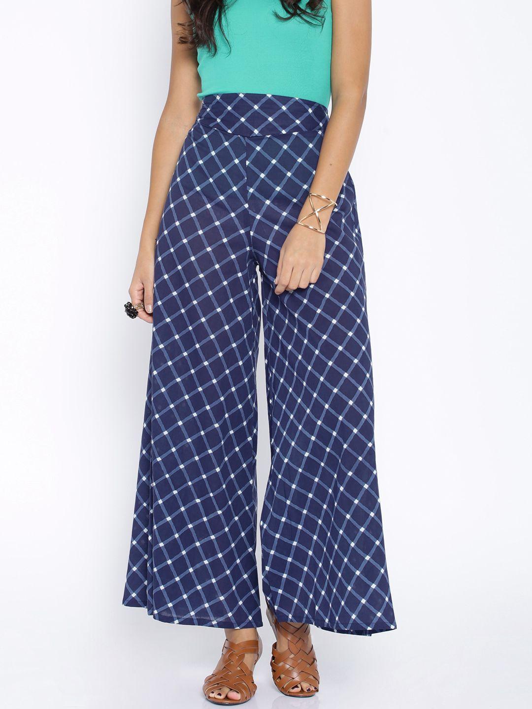 desi weavess navy checked palazzo trousers