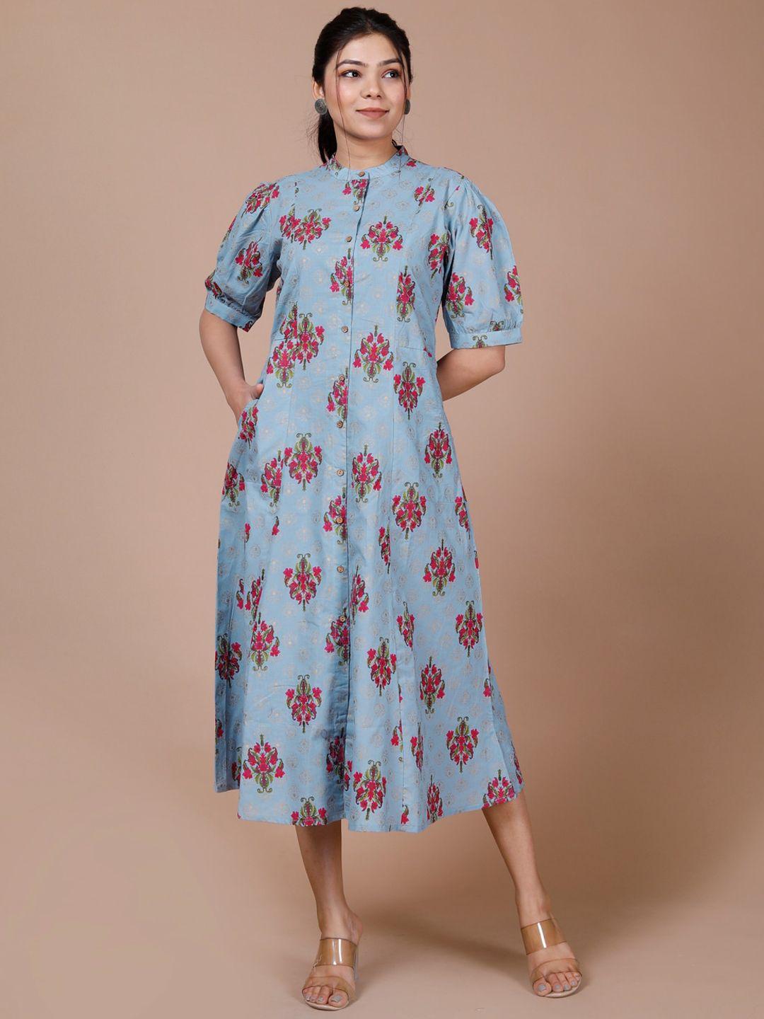 desi beats floral printed pure cotton a-line ethnic dress
