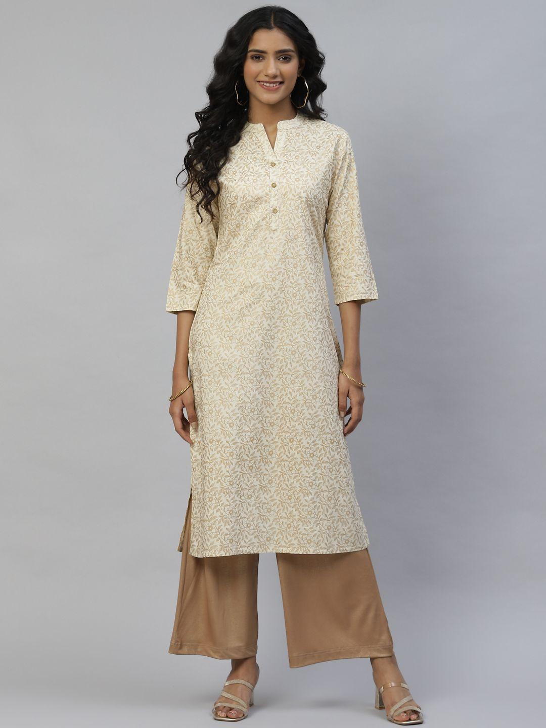 desi beats women beige floral printed floral kurta