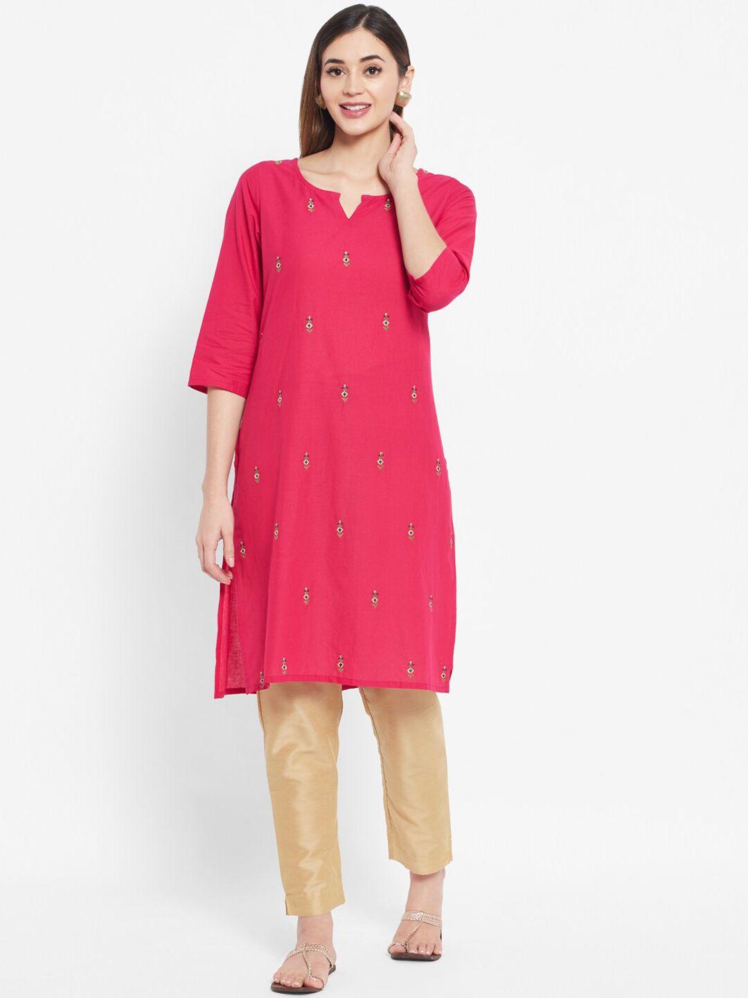 desi beats women fuchsia thread work kurta