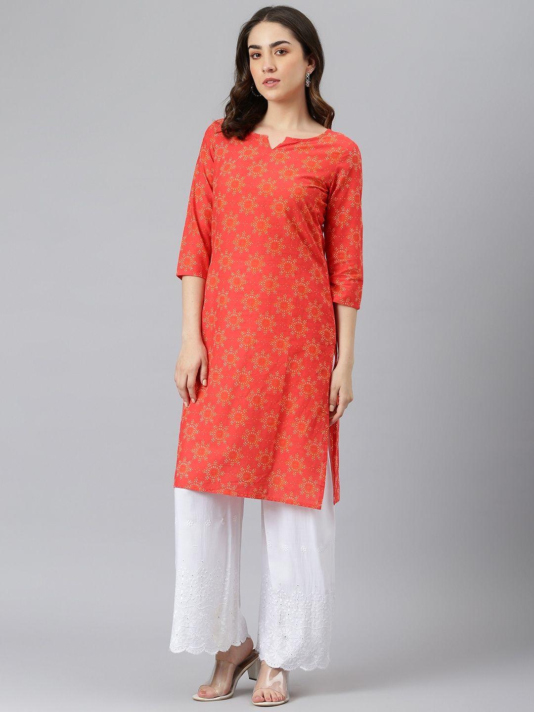 desi beats women red ethnic motifs printed pure cotton kurta