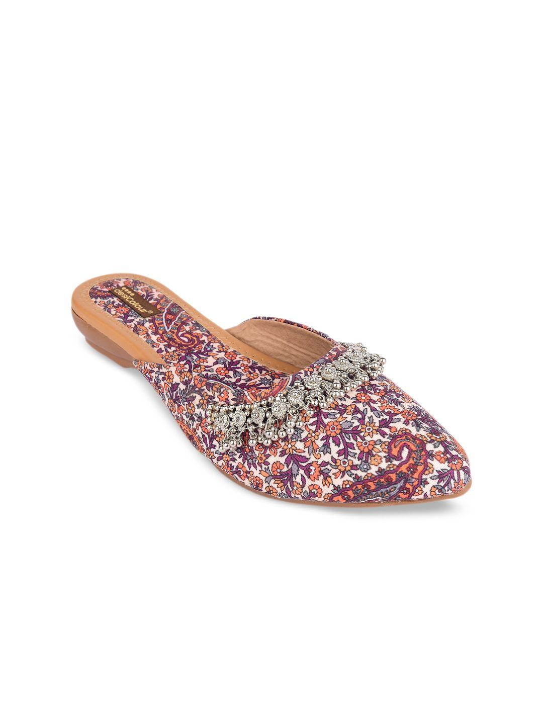 desi colour ethnic motif printed mules flats with embellishment