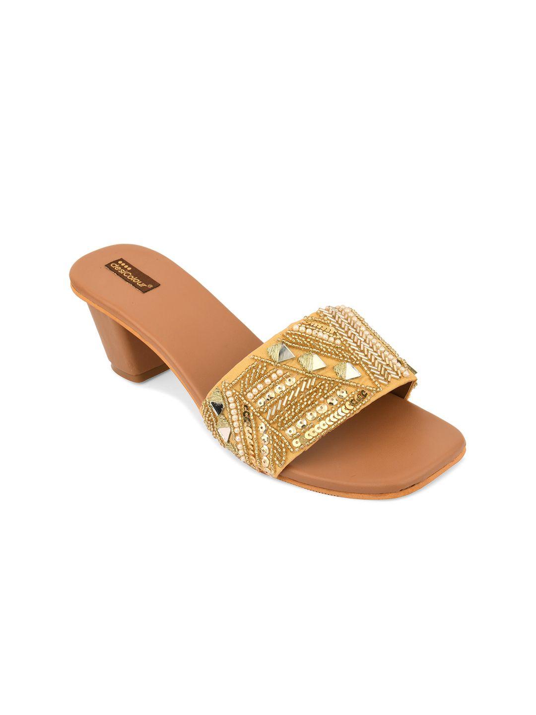 desi colour open toe ethnic embellished block heels