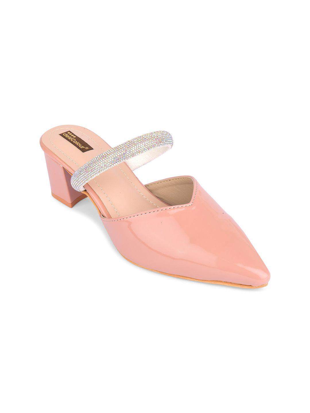 desi colour peach-coloured party block mules with bows