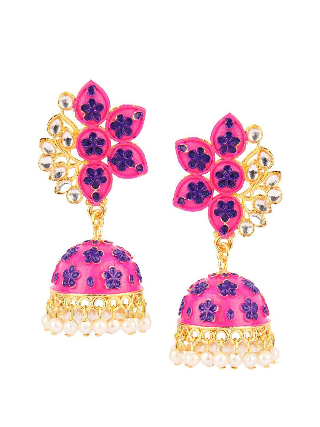 desi colour pink dome shaped jhumkas earrings