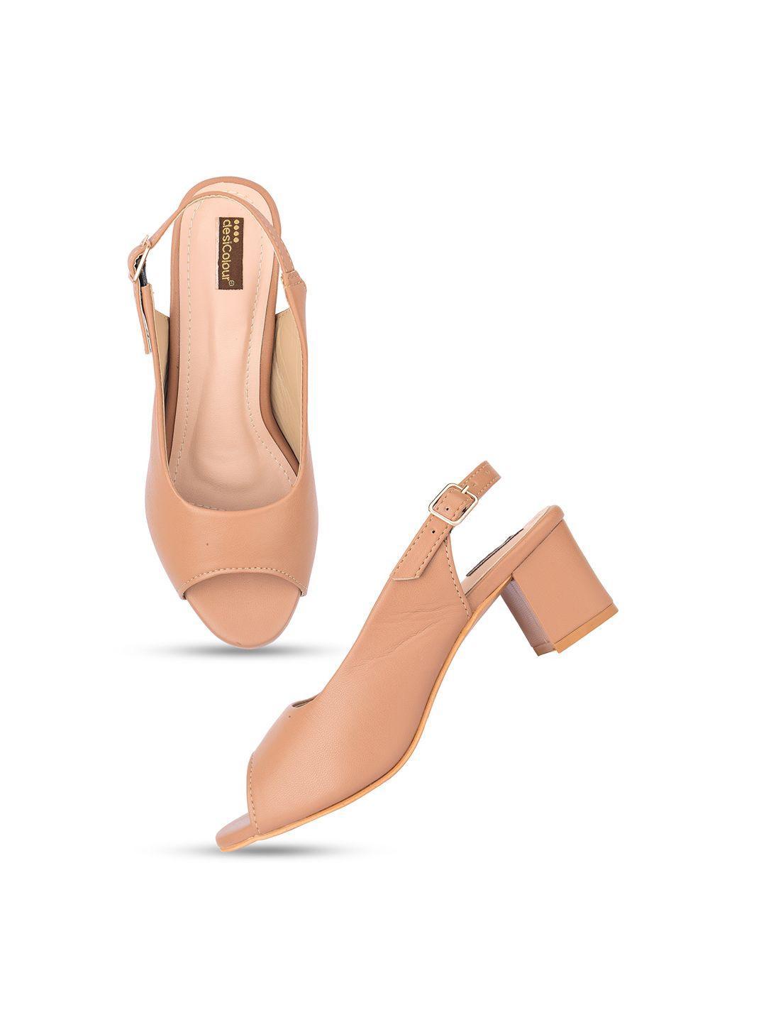 desi colour tan party block mules with buckles