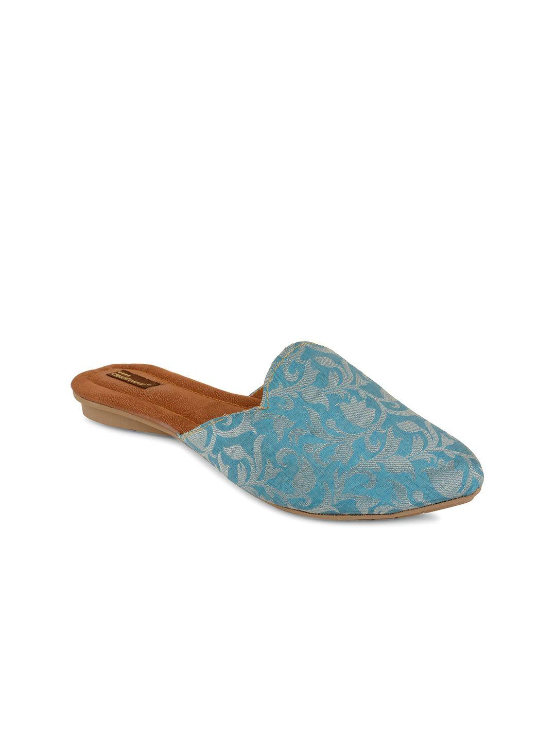 desi colour women blue printed leather ethnic flats